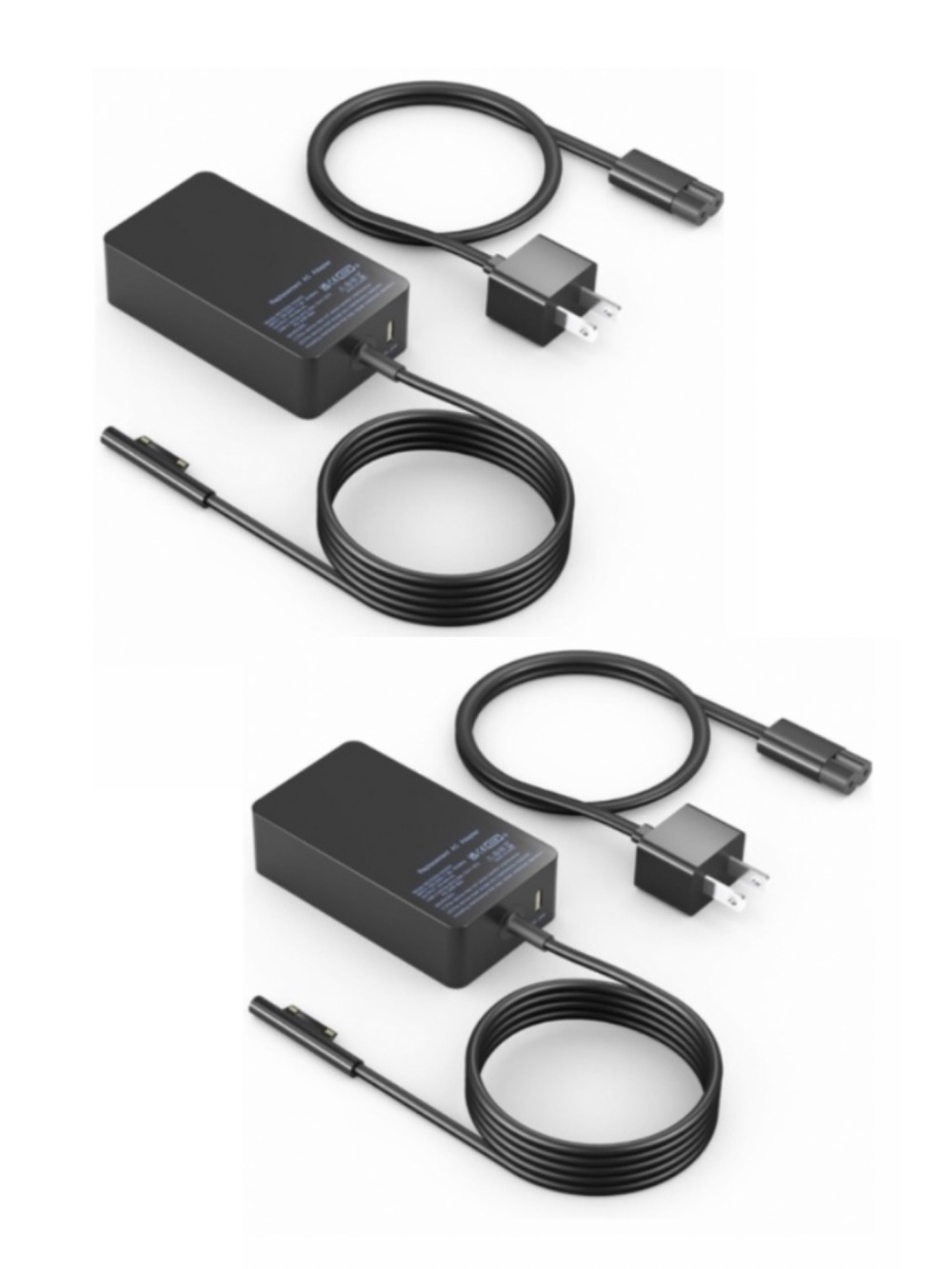 Two (2) Surface Pro Chargers 65W 15V 4A Power Supply AC Adapter - Microsoft